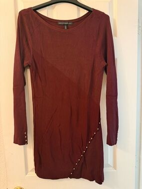 White House Black Market Burgundy Long-Sleeve Stud-Accent Knit Sweater Dress
